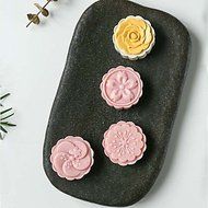 Y&XL&H 5Pcs/lot Hand pressing 50g Round Moon Cake Mold Belt 4 Stamps Cookie Cutter Pastry Moon Cake Molds N3