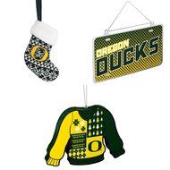 NCAA Oregon Ducks ORNAMENT STOCKING KNIT Metal License Plate Christmas Ornament Foam Ugly Sweater Bundle 3 Pack...