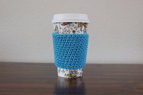 Crochet cup cozy, coffee cup sleeve, reusable coffee sleeve, coffee cup cozy in bright blue