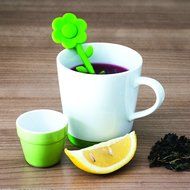 Premium Tea Infuser 4 Piece Set: Silicone Infuser, Ceramic Flower Pot Holder, and Ceramic Tea Mug with Built In... N9