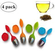 Ilyever Tea Infuser-Set of 4 Silicone Handle Stainless Steel Strainer Drip Tray Included - Loose Tea Steeper -... N6