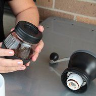 Khaw-Fee HG1B Hand Coffee Grinder with Ceramic Burr, Glass Jar and Storage Lid in Black N4