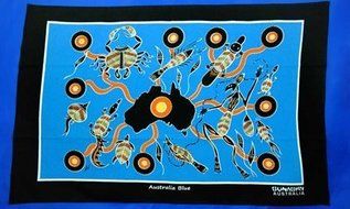 Aboriginal Art Tea Towel - Blue Animals Map