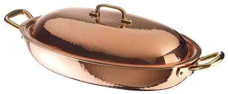 Paderno World Cuisine Oval Copper-Tin Roasting Pan with Copper Lid