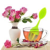 Tea Infuser, CCLV 4-Pack Silicone Tea Infuser Handle Stainless Steel Strainer Filter with Drip Tray N5