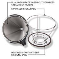 Stainless steel coffee dripper filter. Reusable paperless coffee cone with separate stand. Environmentally friendly... N6