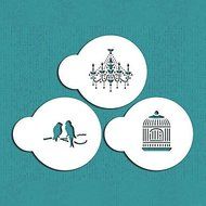 Y&XL&H Mini Love Birds&Chandelier Cookie Stencil Set, Cookie Stencil,Stencil for cake decorating,coffee stencil,