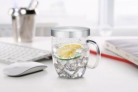 Glass Teacup with Glass Infuser. Stainless Steel Lid and Handle. Loose Leaf Tea Maker Tea Cup