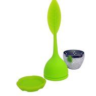 Bestwishes2u 1pcs Stainless Steel Tea Infuser Strainer with Silicone Leaf Lid, Mesh Strainer Includes Drip Tray N3