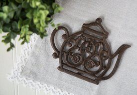 Cast Iron Trivet | Vintage Tea Pot | Decorative Cast Iron Trivet For Kitchen Or Dining Table | 7.7x6.3" | With... N2