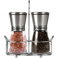 Cheffco Salt and Pepper Grinder Set with Adjustable ceramic Coarseness and Matching Stand, Crystal Glass & Brushed... N4