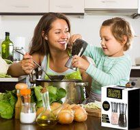 Cheffco Salt and Pepper Grinder Set with Adjustable ceramic Coarseness and Matching Stand, Crystal Glass & Brushed... N5