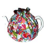 Teapot Cozy, tea warmer with Blue birds and Orange, Red, Blue paisley on white for a 5-8 cup teapot #320 N3