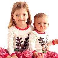 Sleepwear ,BeautyVan Kid Boy Girl Baby Christmas Elk Print Long Sleeve Top Shirt+Pants Outfits Set (110, White) N5