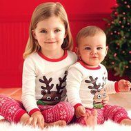 Sleepwear ,BeautyVan Kid Boy Girl Baby Christmas Elk Print Long Sleeve Top Shirt+Pants Outfits Set (110, White) N6