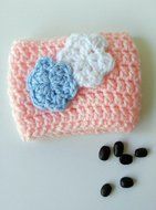 Coffee Sleeve- Coffee Cozy Cup Sleeve - Pink with Flower Appliques N3
