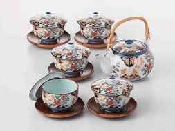 TOKYO MATCHA SELECTION - [SUPER VALUE] Arita-yaki Porcelain: PEONY - Kyusu Tea pot, 5 tea cup & saucer Set w Box...