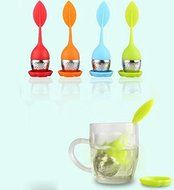 Drhob 1PC green Creative leaf shape silicone stainless steel tea bag tea strainer N4