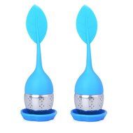 Set of 2 - Wenmeili Loose Tea Infuser Strainer with Drip Tray - Cute Silicone Leaf Handle As the Lid with Steel... N3