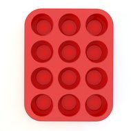Silicone Muffin Pan and Cupcake Maker 12 Cup, Red, Plus Muffin Recipe Ebook N7