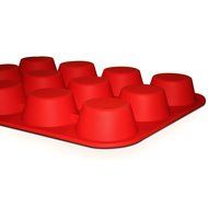 Silicone Muffin Pan and Cupcake Maker 12 Cup, Red, Plus Muffin Recipe Ebook N8