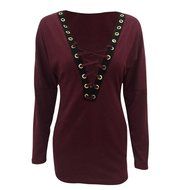 Women's Blouse,Laimeng Autumn Winter Open Collar Bandage Bat Sleeve Sweater Coat Blouse (XL, Wine Red) N8