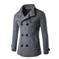 Men's Blouse,Laimeng Cotton Blend Autumn Winter Double Row Button Collar Woolen Coat Sweater Top Blouse (XXL,... N3