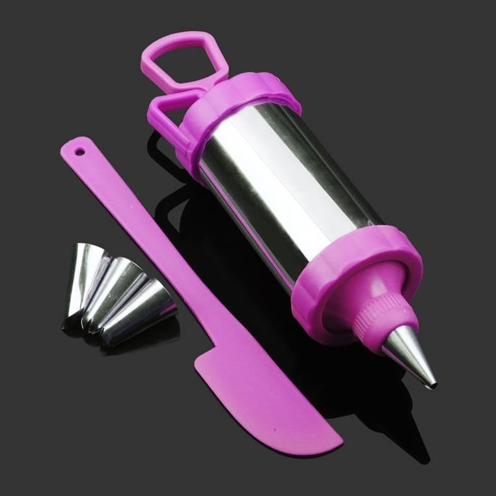 6-Piece Pink Cake Decorating Kit Include 1PCS Icing Piping Syringe 4PCS Stainless Steel Pastry Tips Nozzles 1PCS... N3