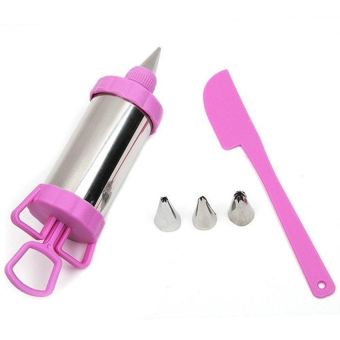 6-Piece Pink Cake Decorating Kit Include 1PCS Icing Piping Syringe 4PCS Stainless Steel Pastry Tips Nozzles 1PCS... N4
