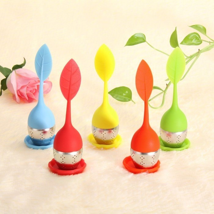 5 Color Sweet Leaf Silicone Tea Infuser Strainer Drop Tray Tea Tools Tea Balls