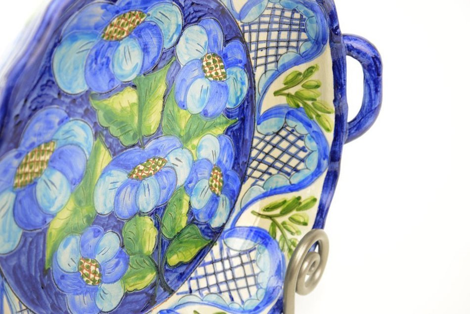 Hand-Painted Ceramic Pie Dish, Mediterranean Blue and Green N4