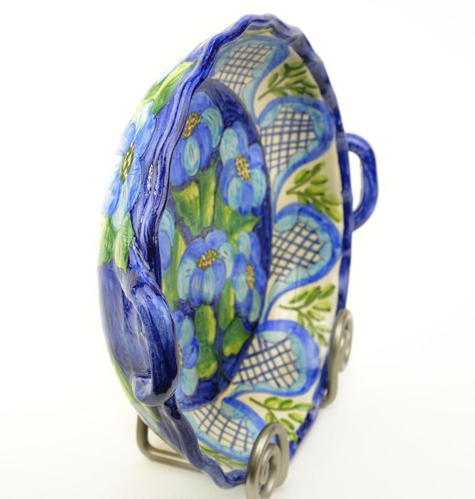 Hand-Painted Ceramic Pie Dish, Mediterranean Blue and Green N5