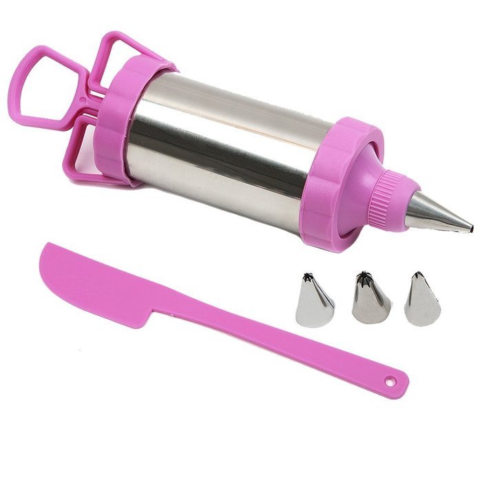 6-Piece Pink Cake Decorating Kit Include 1PCS Icing Piping Syringe 4PCS Stainless Steel Pastry Tips Nozzles 1PCS... N5