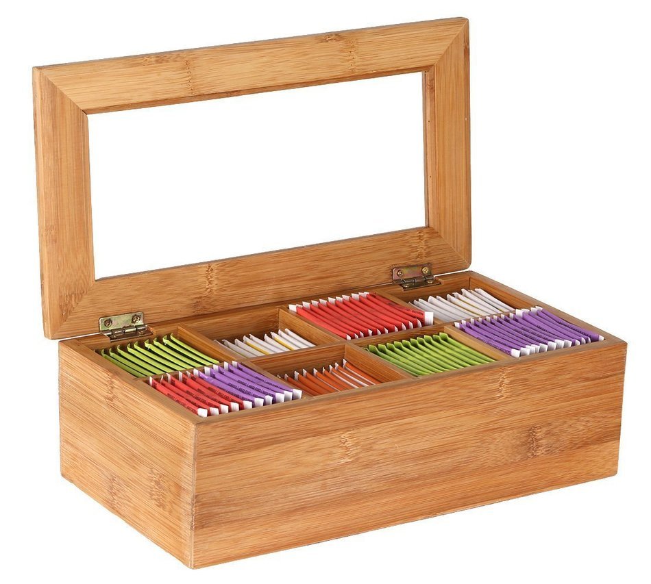 Estilo Bamboo Tea Storage Box, 8 Equally Divided Compartments N3