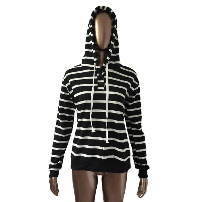 Pullover Tops,Morecome Womens Stripe Loose Casual Long Sleeve Hoodie Sweatshirt (S, Black) N6