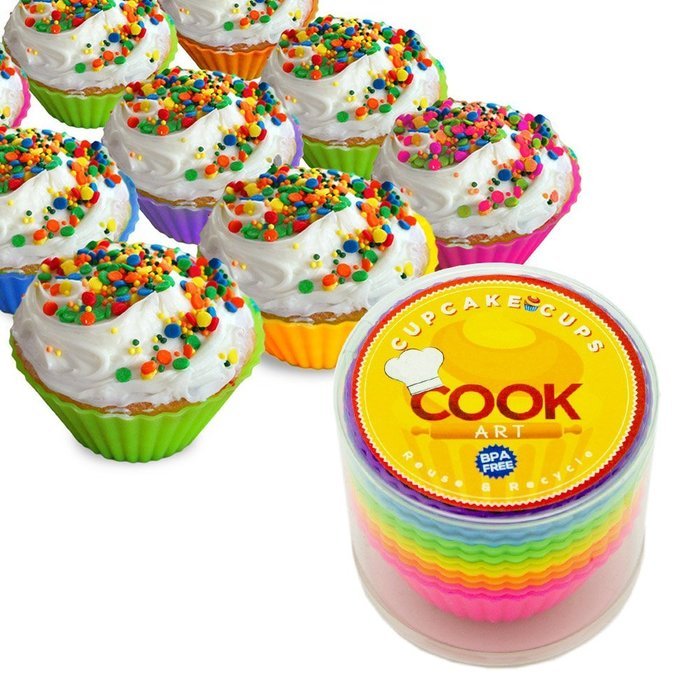 CookArt Silicone Reusable Baking Cupcake Cups Non-Stick 12 Liners Molds 6 Colors N2