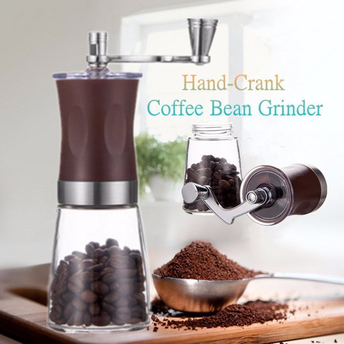 SOLOOP Hand-Crank Coffee Bean Grinder Stainless Steel & ABS & Glass Manual Burr Coffee Mill Grinder N2