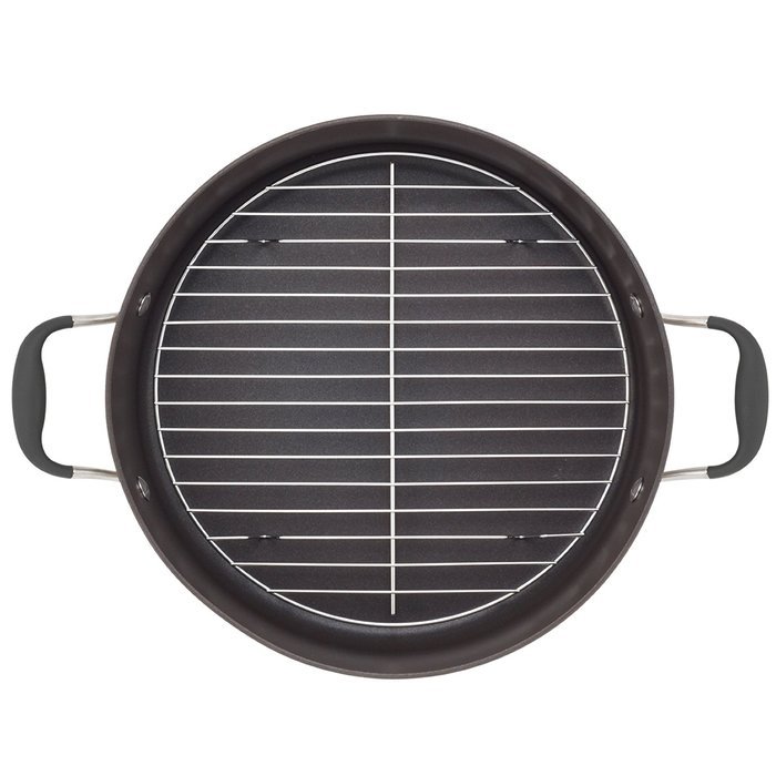 Anolon Advanced Hard Anodized Nonstick 5-1/2-Quart Covered Braiser with Rack. Gray N4