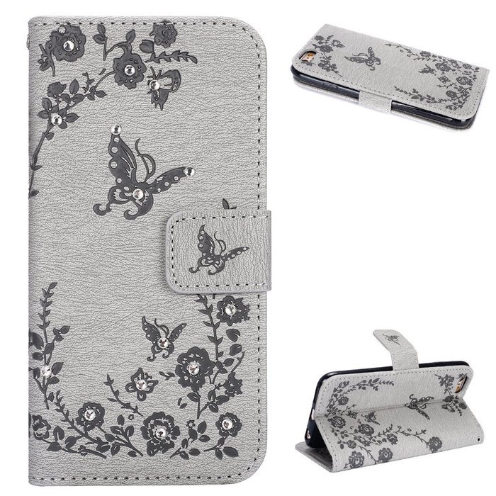 iPhone 7 Case,iPhone 7 Wallet Case,Phezen Serect Garden Series Butterfly Flower Bling Diamod Inlaid PU Leather... N62