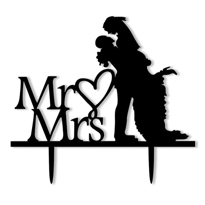 LOVENJOY with Gift Box Sparkling Mr and Mrs Monogram Bride Groom Silhouette Wedding Cake Topper (6-inch, Silver... N14