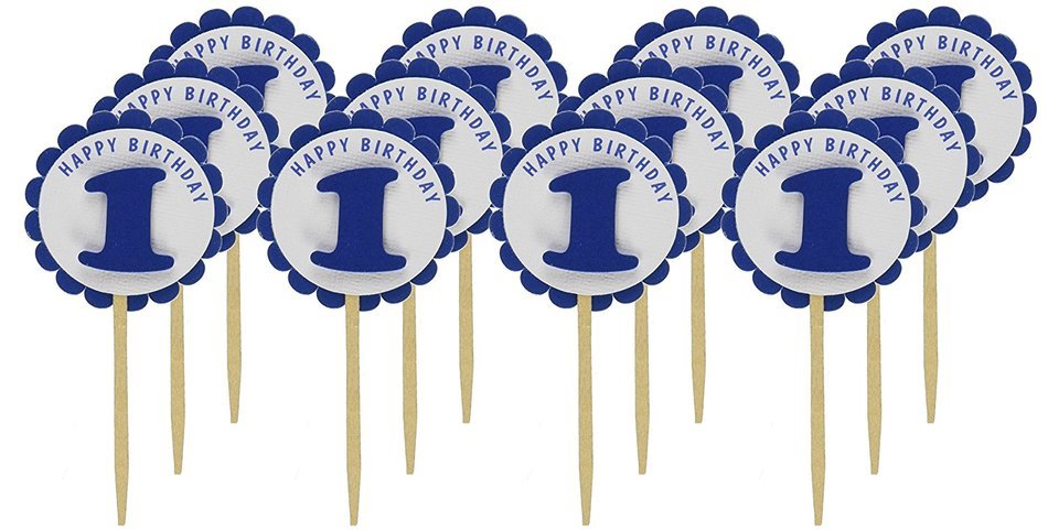 All About Details Shimmer Blue 1st Birthday Cupcake Toppers, Set of 12 N2