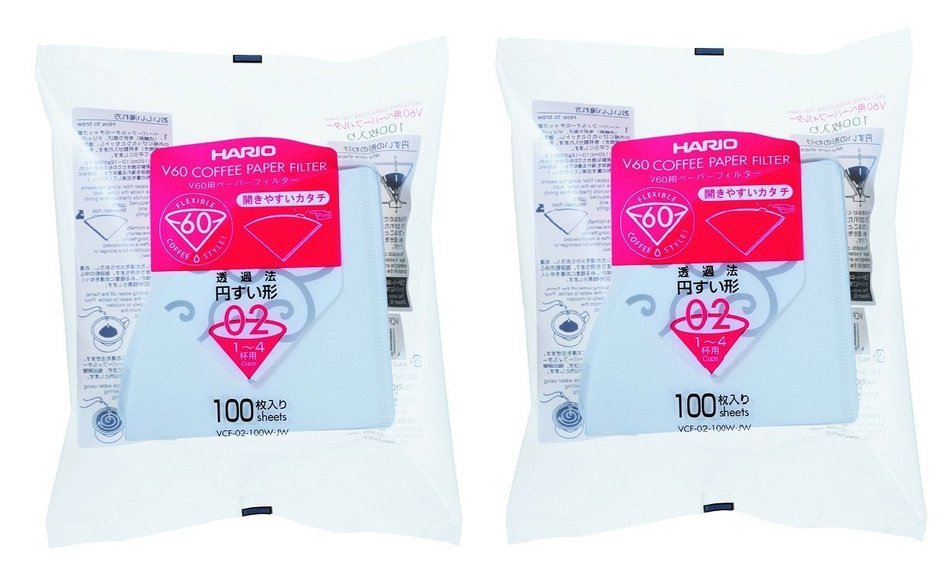 Hario 02 100 Count Coffee Paper Filter, White with Tab (Total 200 Sheets) N2
