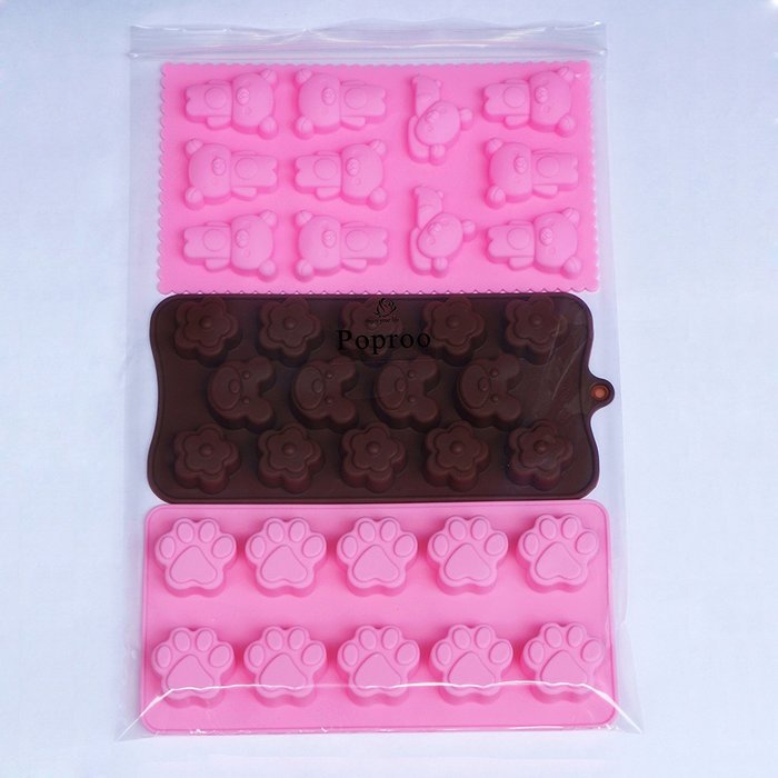 Poproo Bear Shaped Silicone Candy Molds Jello Chocolate Mold Ice Cube Tray - Bear Figure, Head, Paw Print (Set... N5