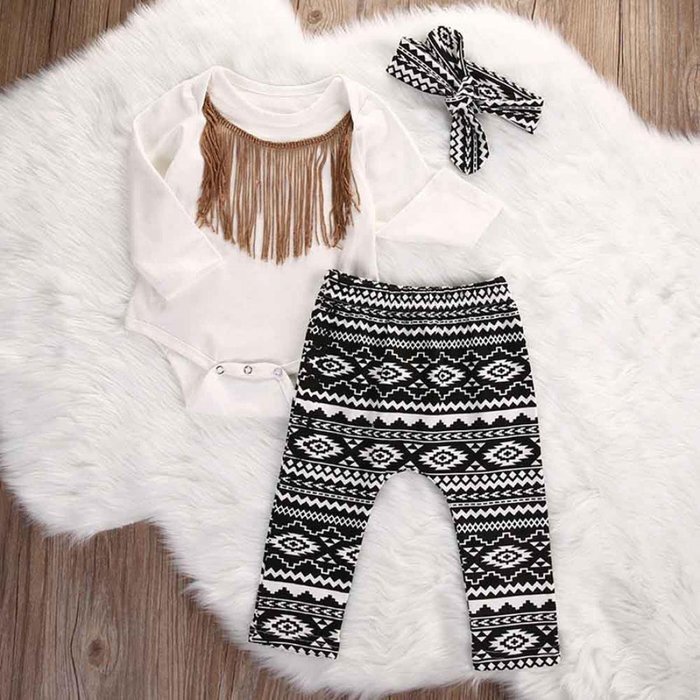 Clothes Set ,BeautyVan 3pcs Newborn Infant Baby Girls Tassels Romper+Pants+Headband Legging Outfits Set (12M,... N4