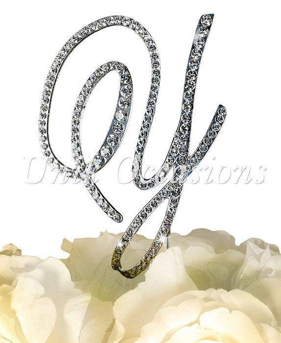 Victorian Collection Monogram Rhinestone Cake Topper - Large - Silver (4.75" Tall) (Letter M) N24