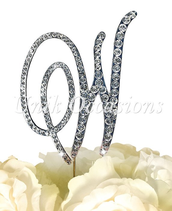 Victorian Collection Monogram Rhinestone Cake Topper - Large - Silver (4.75" Tall) (Letter M) N27