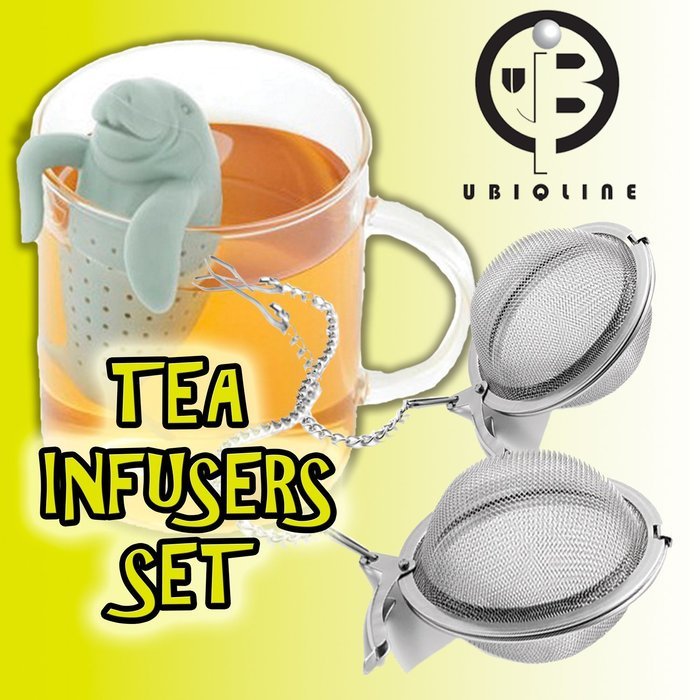 UBIQLINE 2 pcs Stainless Steel Mesh Tea Ball 2 Inch Tea Infusers + 1 pc Silicone Manatee Tea Infuser | Tea Strainers... N5