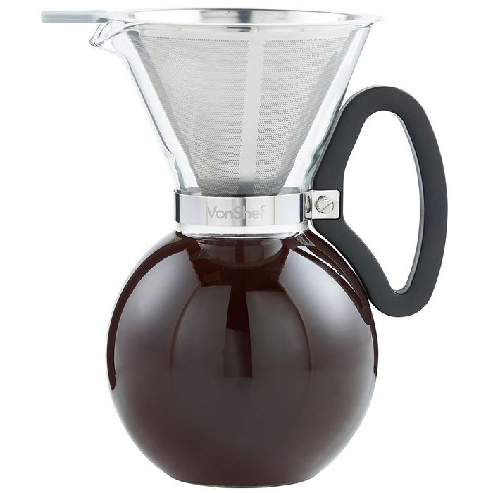 VonShef 1L Glass Pour Over Coffee Maker with Permanent Stainless Steel Filter N4