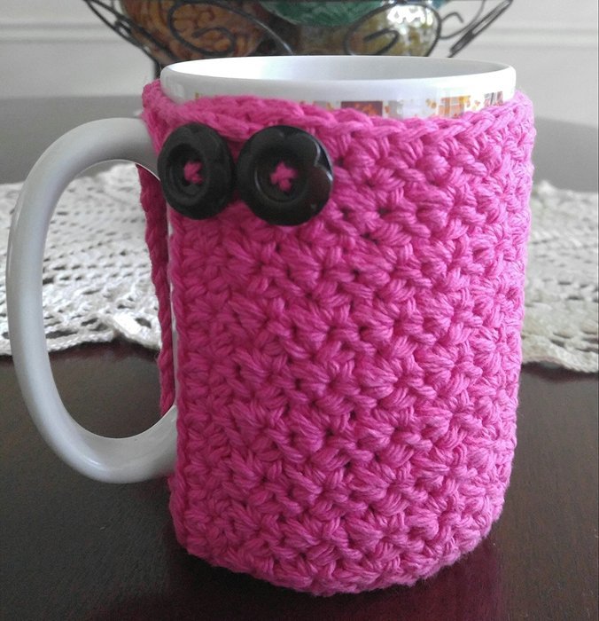 Cotton Coffee Cozy Hot Pink Cozy and Coaster in One N4
