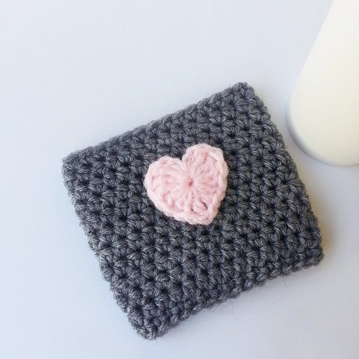 Coffee Cozy Grey with Pink Heart Applique Fits 12 to 20 Ounce Cup N2
